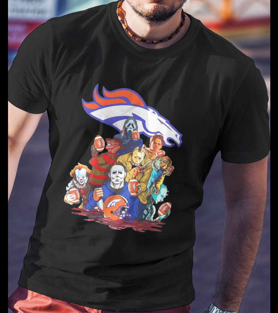Denver Broncos Horror Movie Icons Mashup T-Shirt