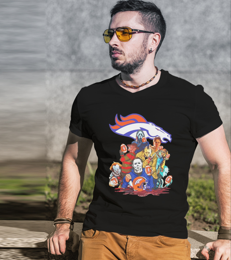 Denver Broncos Horror Movie Icons Mashup T-Shirt