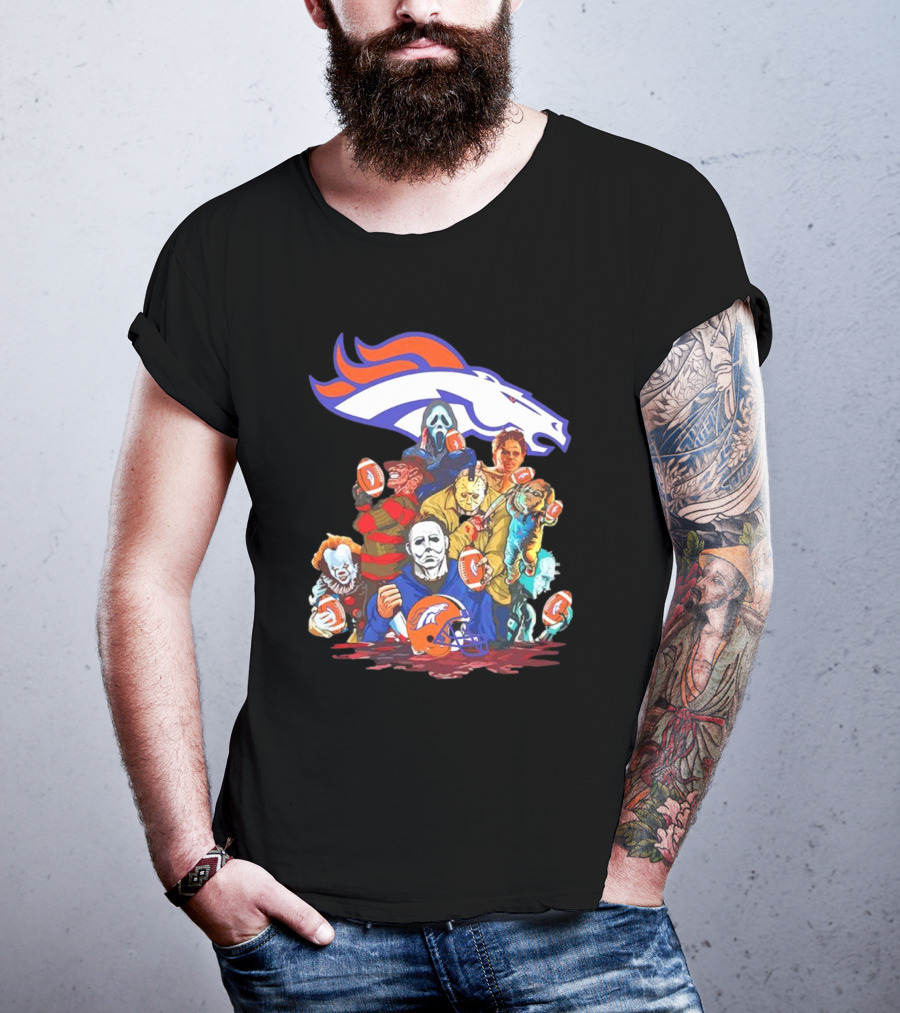 Denver Broncos Horror Movie Icons Mashup T-Shirt
