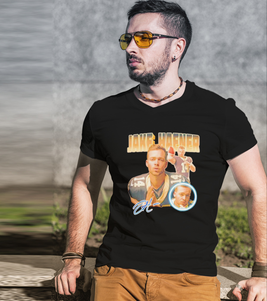 Jake Haener 14 Football Iconic Pose H- Signature T-Shirt