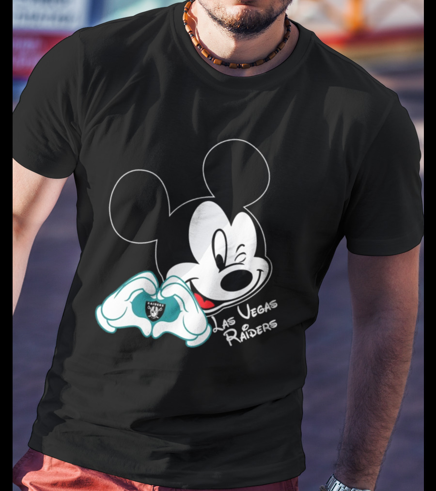 Mickey Mouse Heart Las Vegas Raiders NFL Team T-Shirt