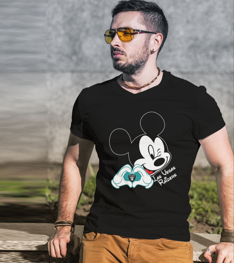 Mickey Mouse Heart Las Vegas Raiders NFL Team T-Shirt
