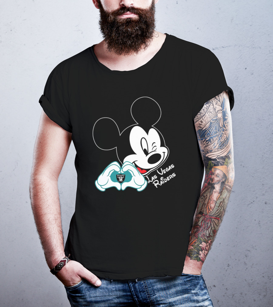 Mickey Mouse Heart Las Vegas Raiders NFL Team T-Shirt