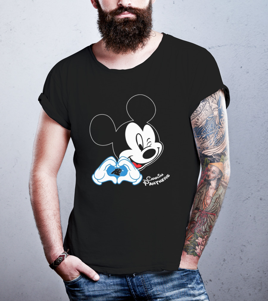 Mickey Carolina Panthers Fan Logo With Heart Gesture T-Shirt