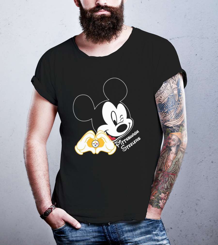 Mickey Mouse Heart Hands Pittsburgh Steelers T-Shirt