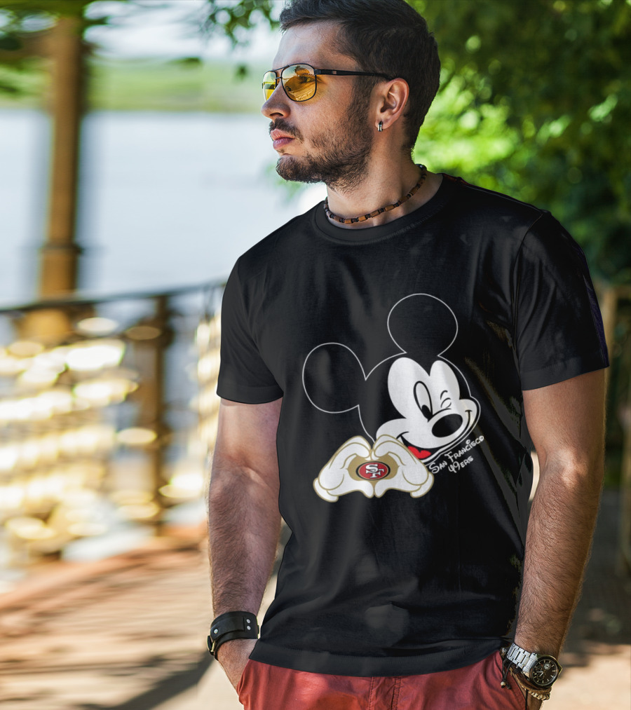 Mickey Mouse Heart Hands With San Francisco 49ers T-Shirt