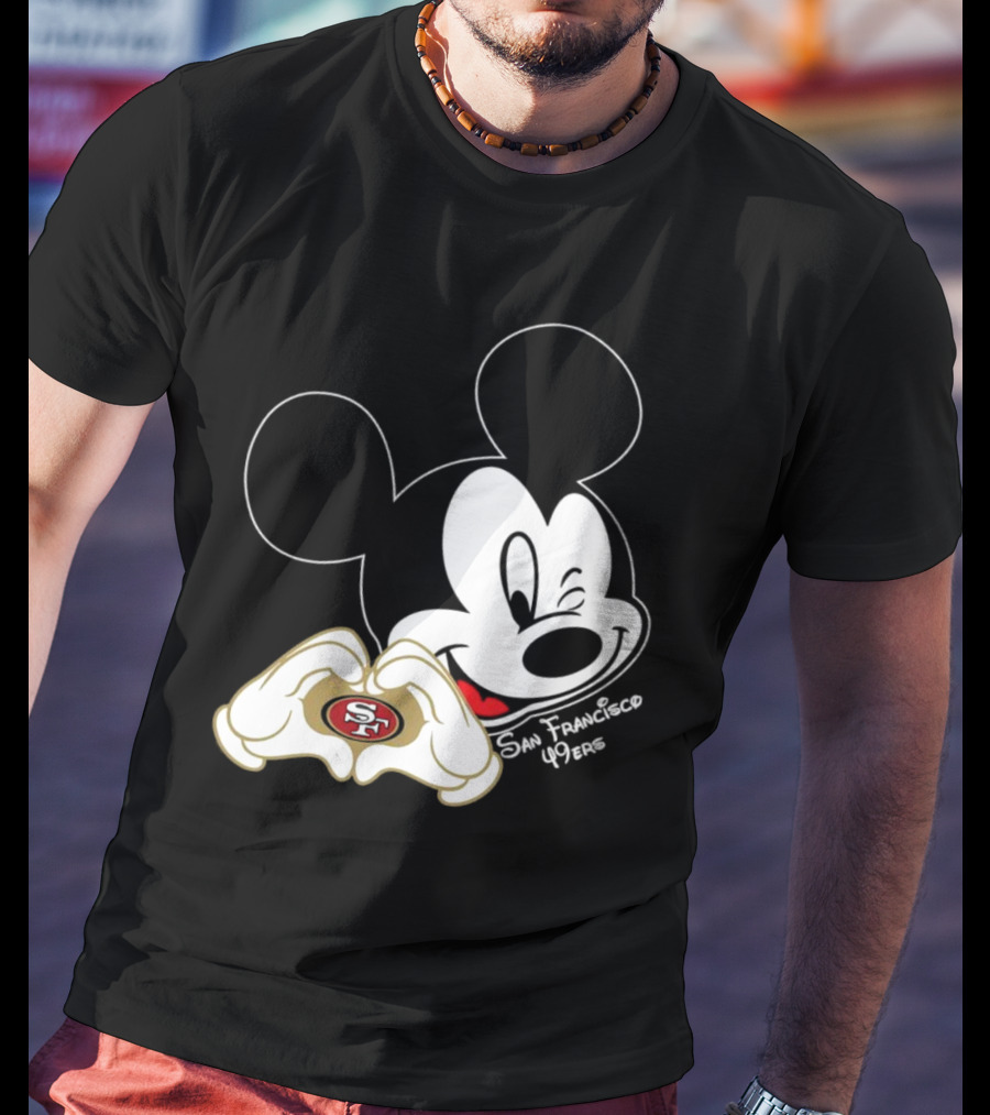 Mickey Mouse Heart Hands With San Francisco 49ers T-Shirt