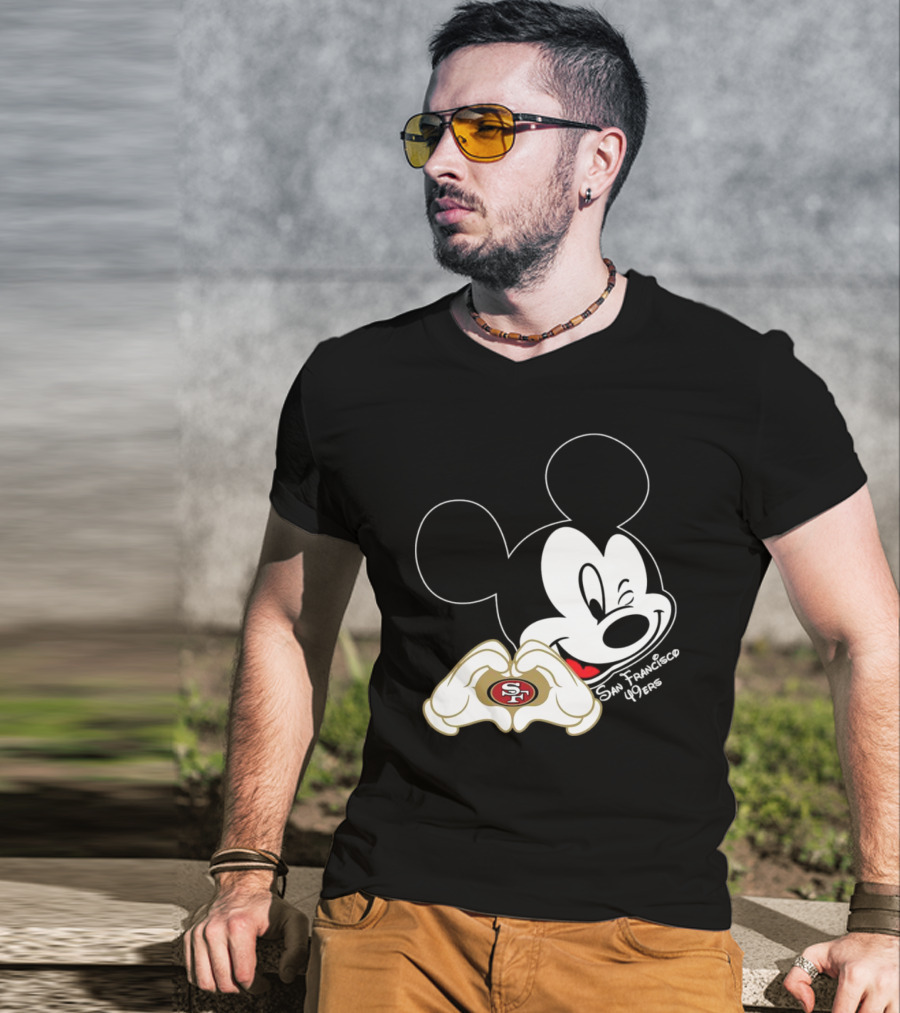 Mickey Mouse Heart Hands With San Francisco 49ers T-Shirt