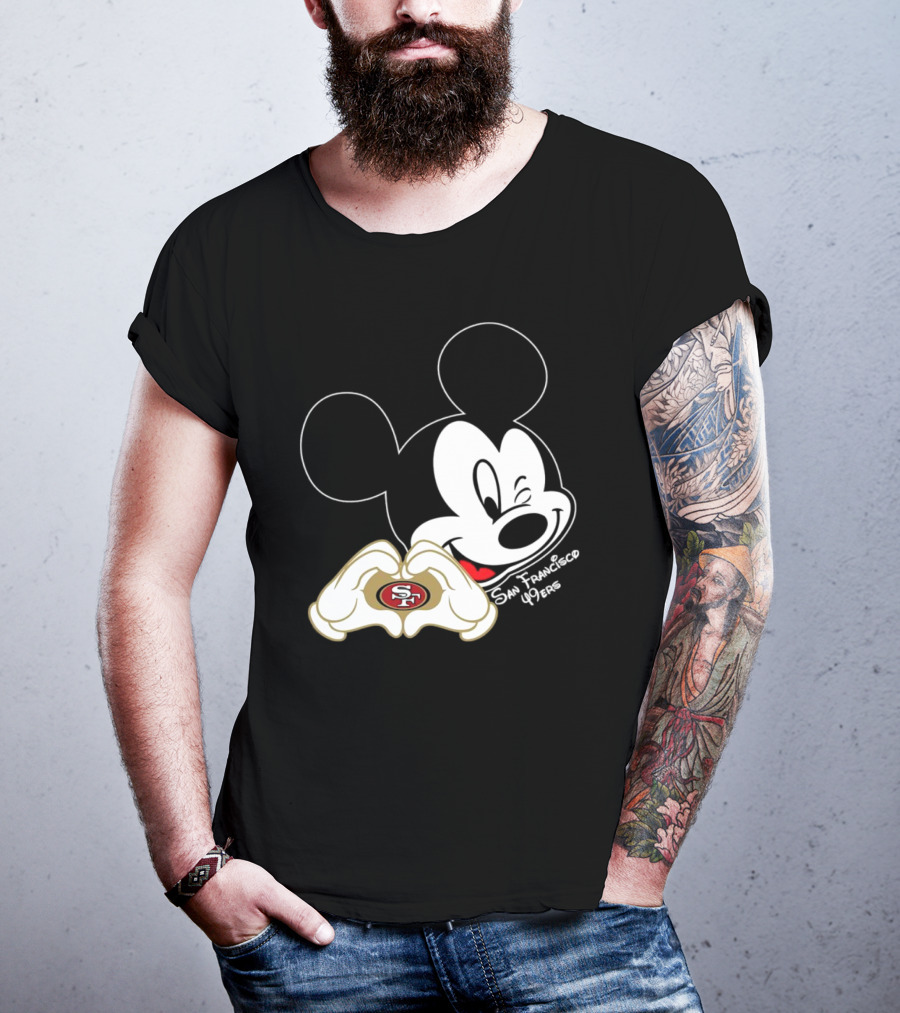 Mickey Mouse Heart Hands With San Francisco 49ers T-Shirt
