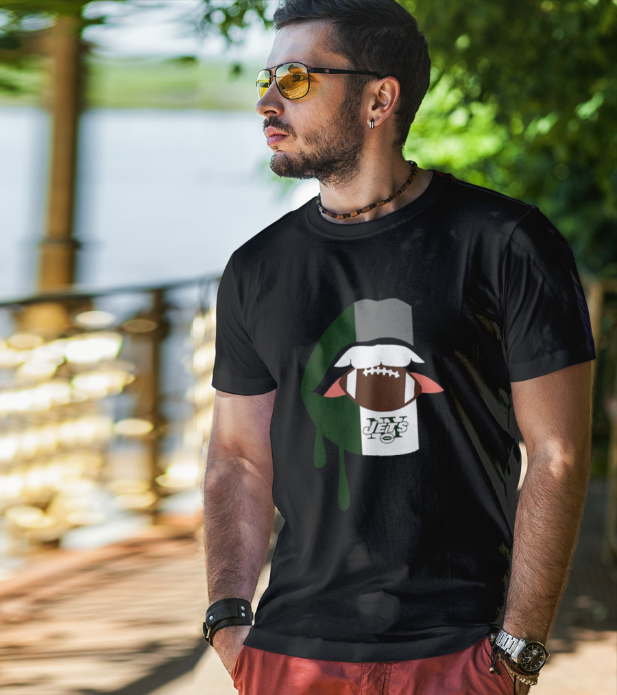 Jets Lips Football Drip New York T-Shirt