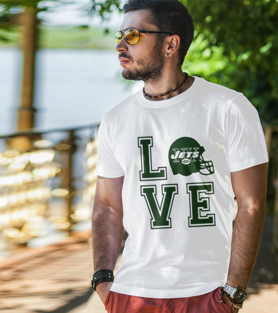 New York Jets Love Helmet Typography T-Shirt