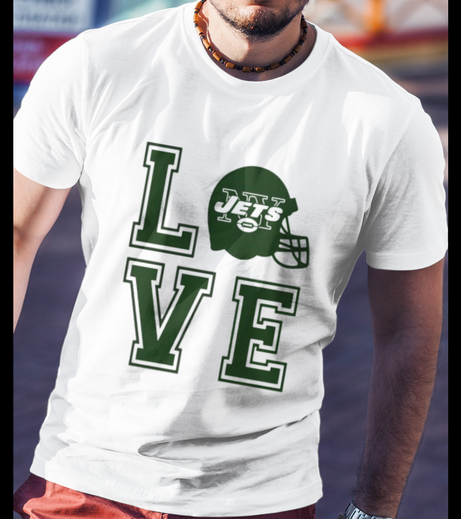 New York Jets Love Helmet Typography T-Shirt