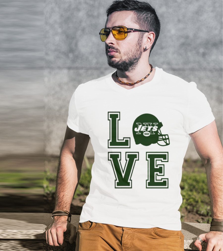 New York Jets Love Helmet Typography T-Shirt