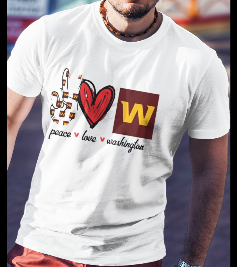 Peace Love Washington Commanders W Logo Football Team T-Shirt