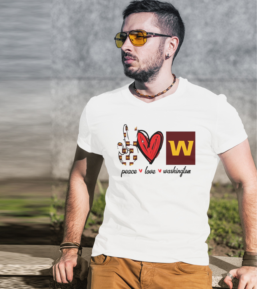 Peace Love Washington Commanders W Logo Football Team T-Shirt