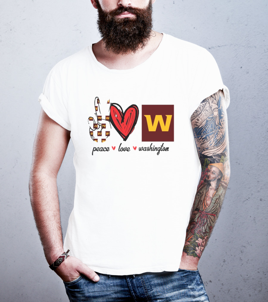Peace Love Washington Commanders W Logo Football Team T-Shirt