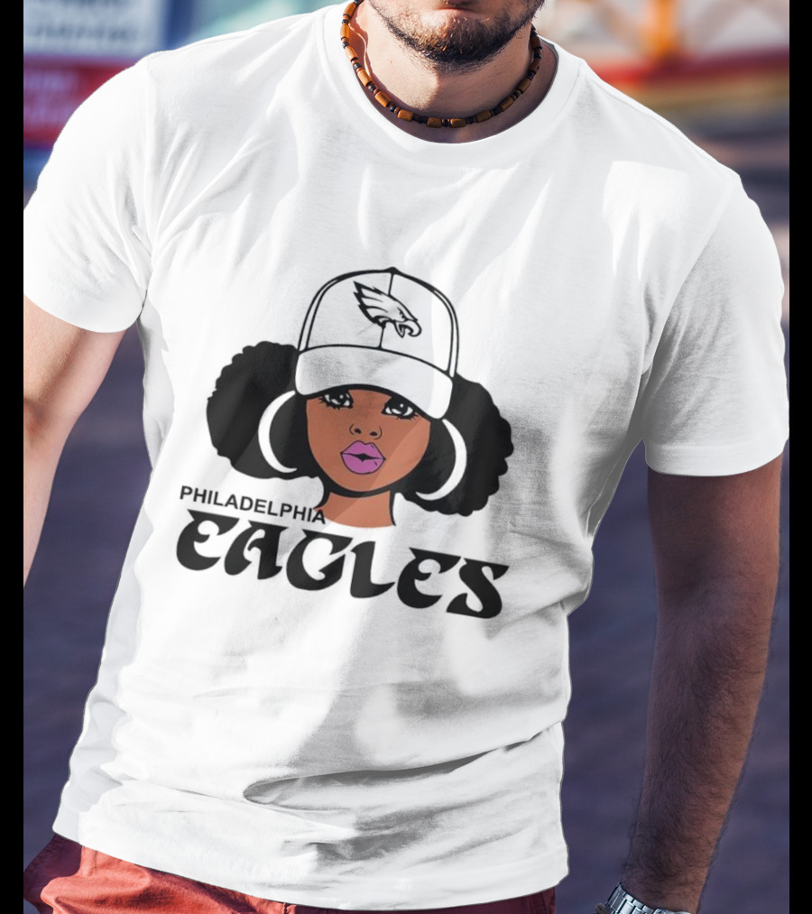 Philadelphia Eagles Girl Afro Style Icon With Cap T-Shirt