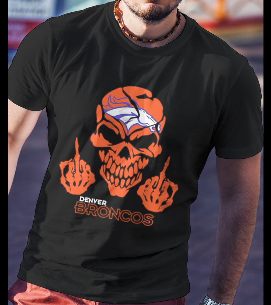 Denver Broncos Skull Middle Finger Iconic T-Shirt