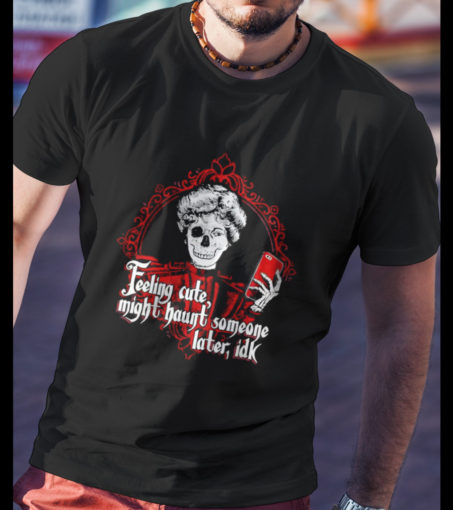 Feeling Cute Might Haunt Someone Later IDK Skeleton Selfie Red Victorian Frame T-Shirt