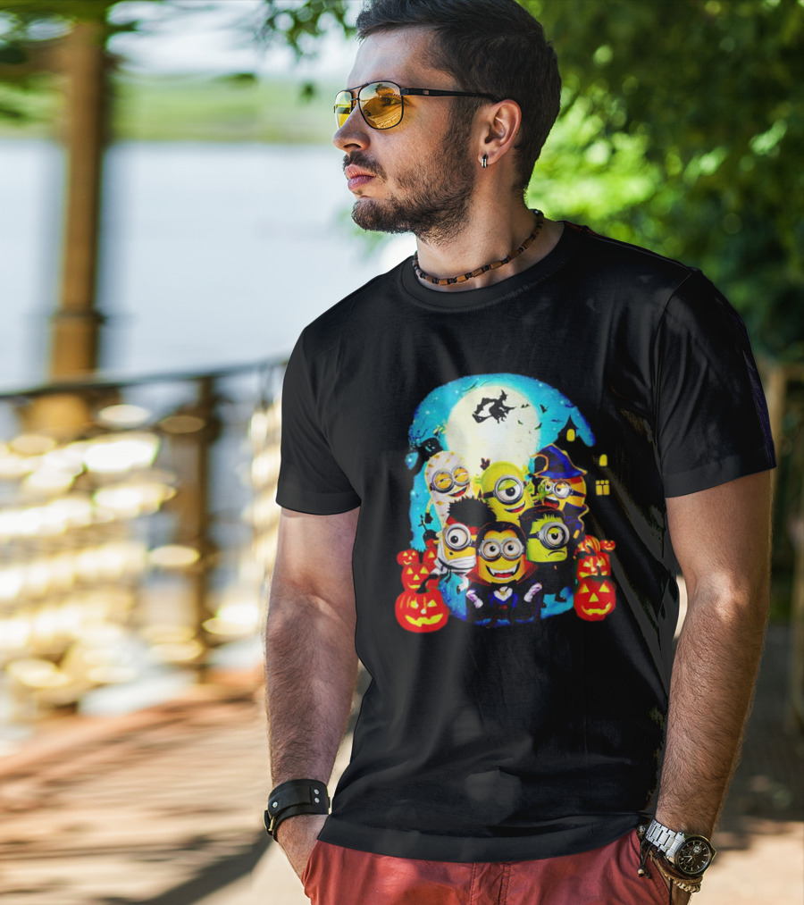 Minion Halloween Trick Or Treat With Spooky Theme And Pumpkins T-Shirt
