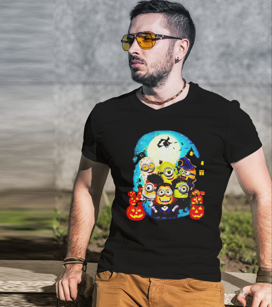 Minion Halloween Trick Or Treat With Spooky Theme And Pumpkins T-Shirt