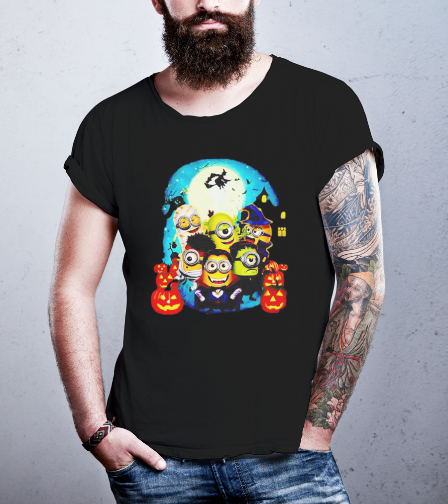 Minion Halloween Trick Or Treat With Spooky Theme And Pumpkins T-Shirt