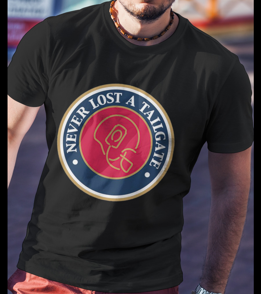 Never Lost A Tailgate Football Helmet Red And Blue Circle Badge T-Shirt
