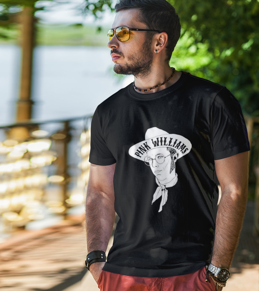 PINK WILLIAMS Cowboy Hat Illustration With Glasses And Scarf T-Shirt