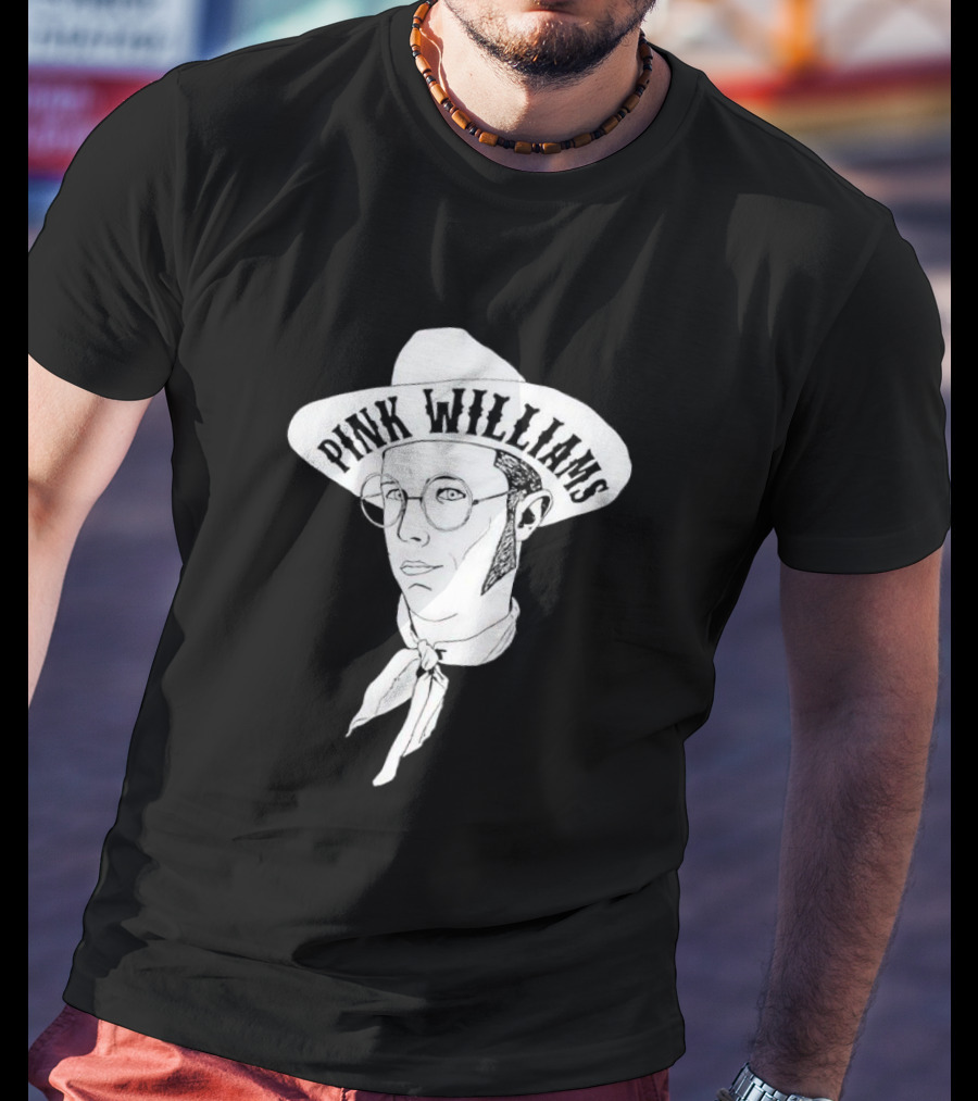 PINK WILLIAMS Cowboy Hat Illustration With Glasses And Scarf T-Shirt