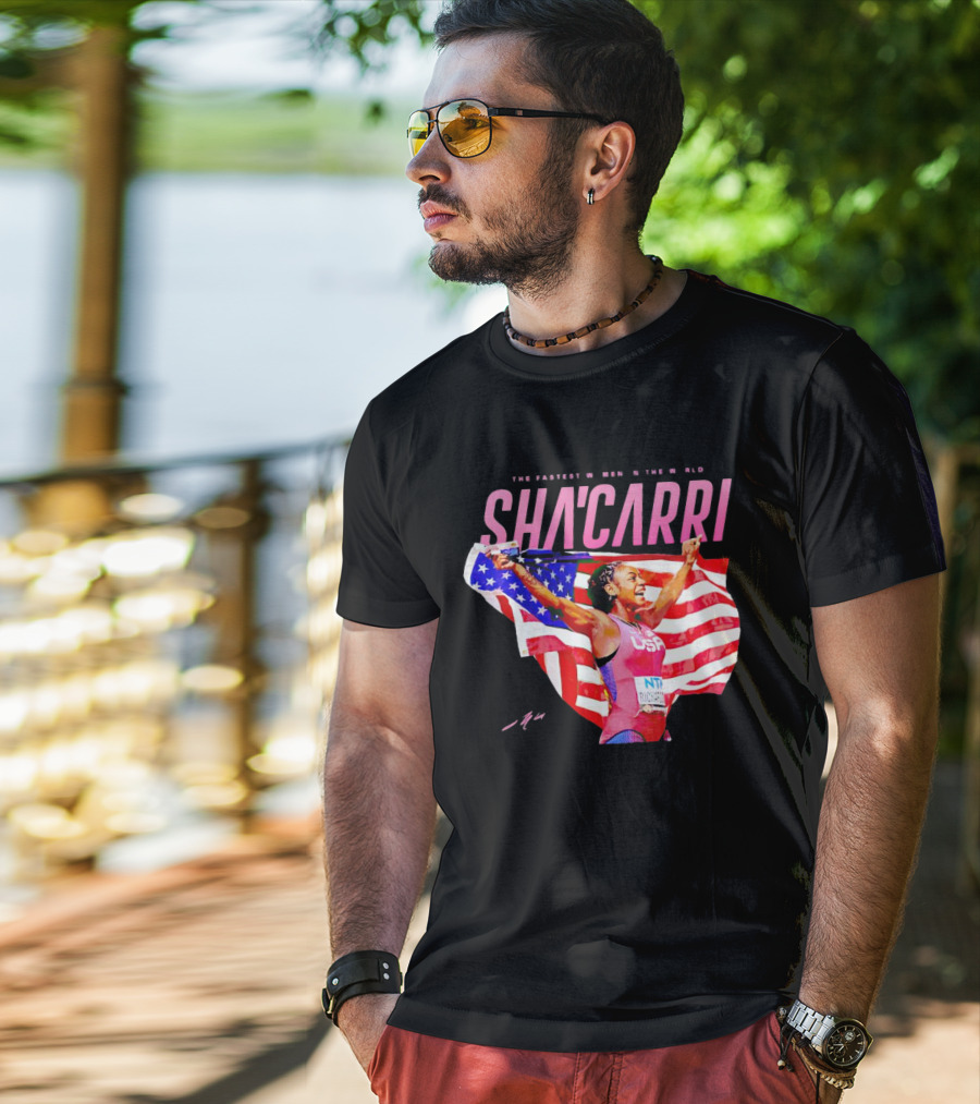 SHA'CARRI The Fastest Women In The World USA Flag T-Shirt