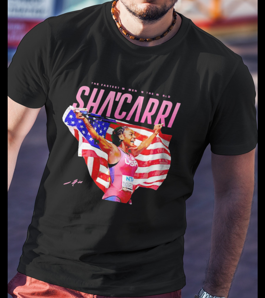 SHA'CARRI The Fastest Women In The World USA Flag T-Shirt