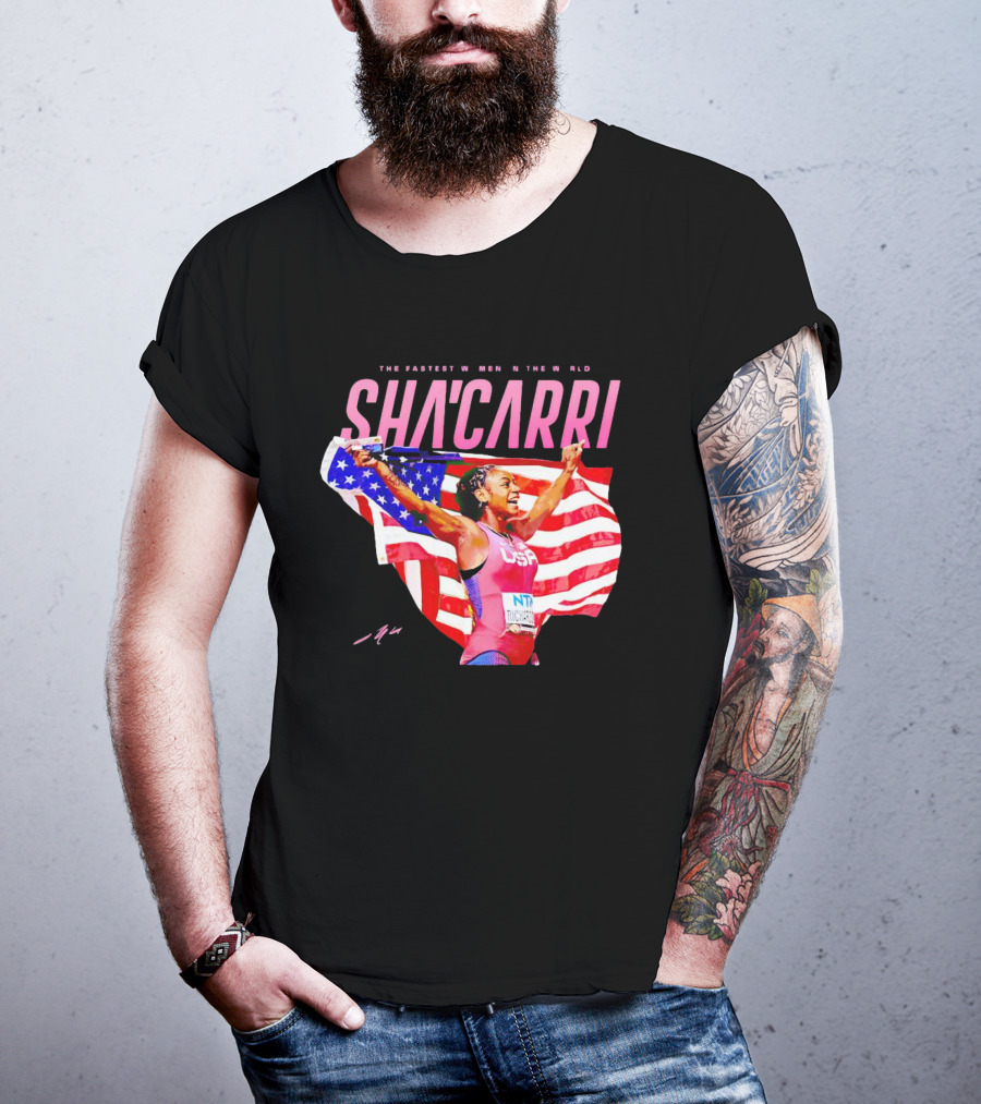 SHA'CARRI The Fastest Women In The World USA Flag T-Shirt