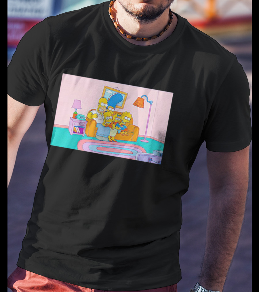 The Simpsons Family Sitting On Couch Retro Style Scene T-Shirt
