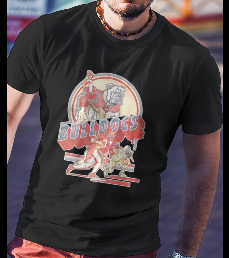 Bulldogs Vintage Football Game Action With Mascot T-Shirt