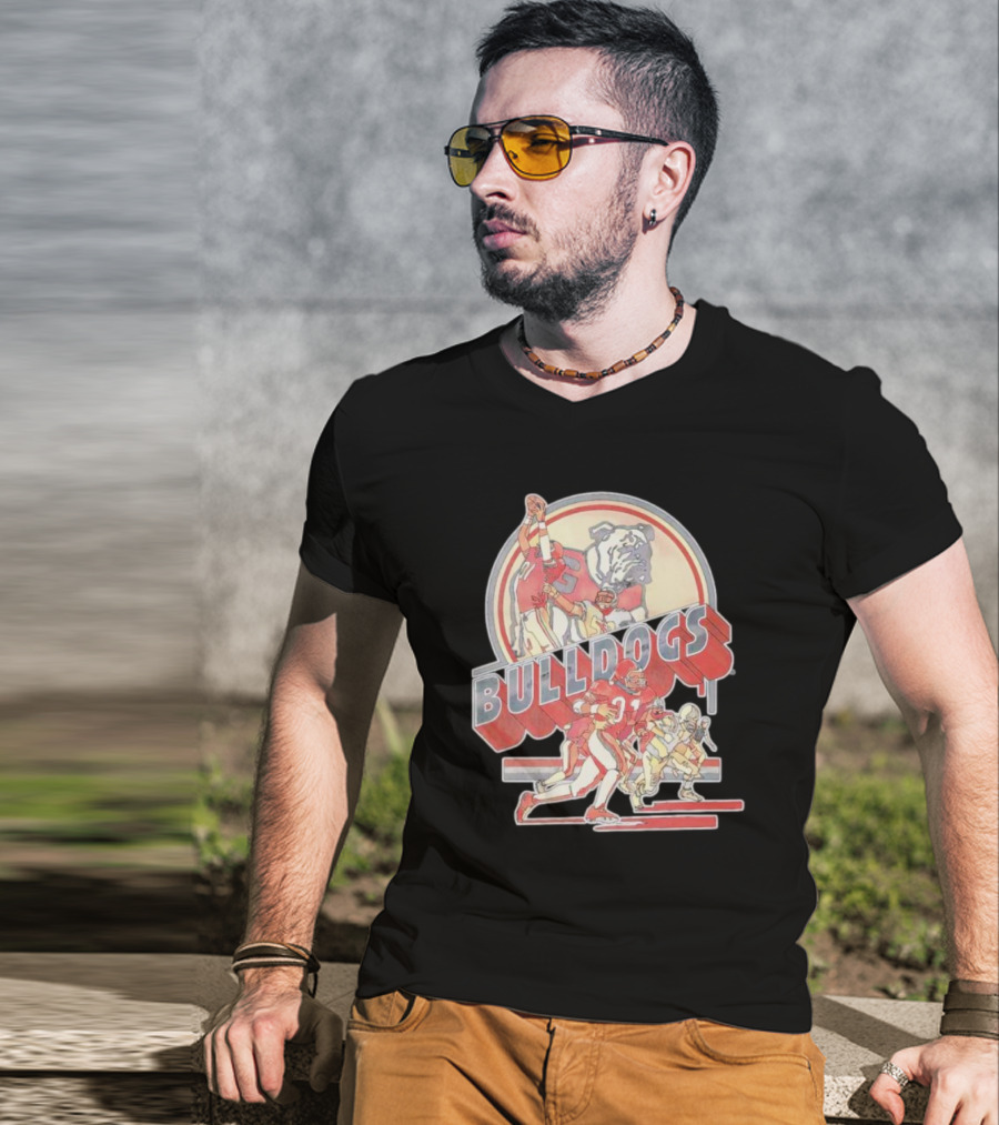 Bulldogs Vintage Football Game Action With Mascot T-Shirt