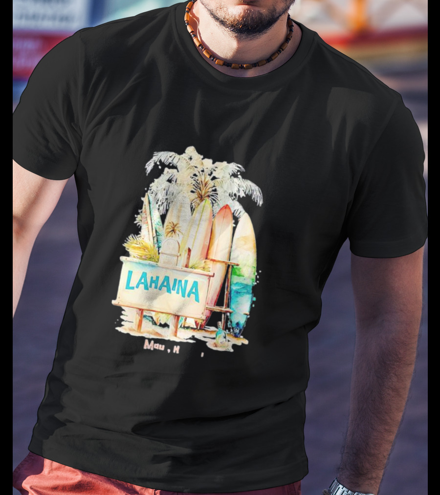 Lahaina Maui Hawaii Surfboard Palm Tree Tropical Vibes Strong T-Shirt