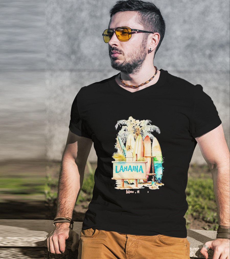 Lahaina Maui Hawaii Surfboard Palm Tree Tropical Vibes Strong T-Shirt