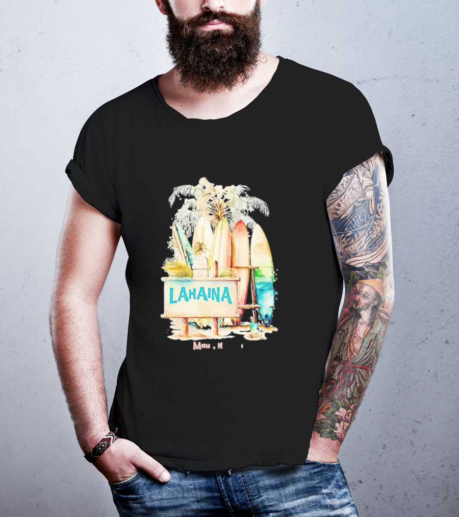 Lahaina Maui Hawaii Surfboard Palm Tree Tropical Vibes Strong T-Shirt