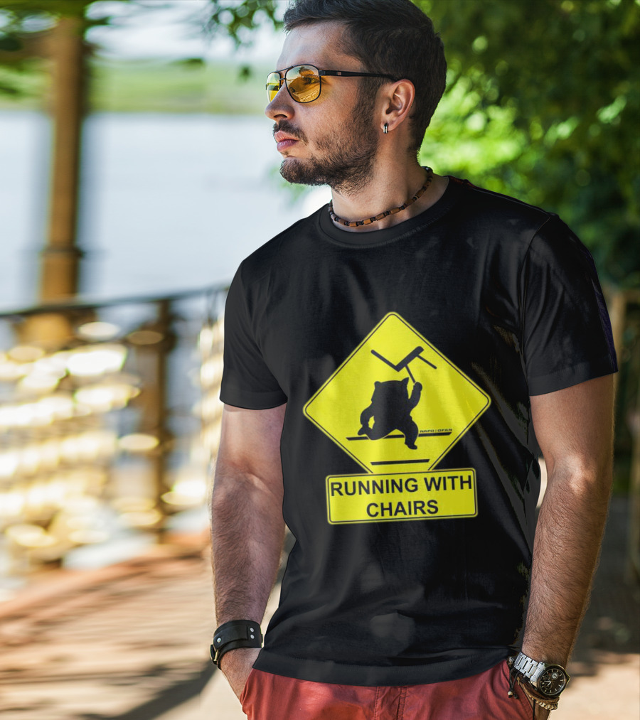 Nafo Fella Running With Chairs Caution Sign T-Shirt
