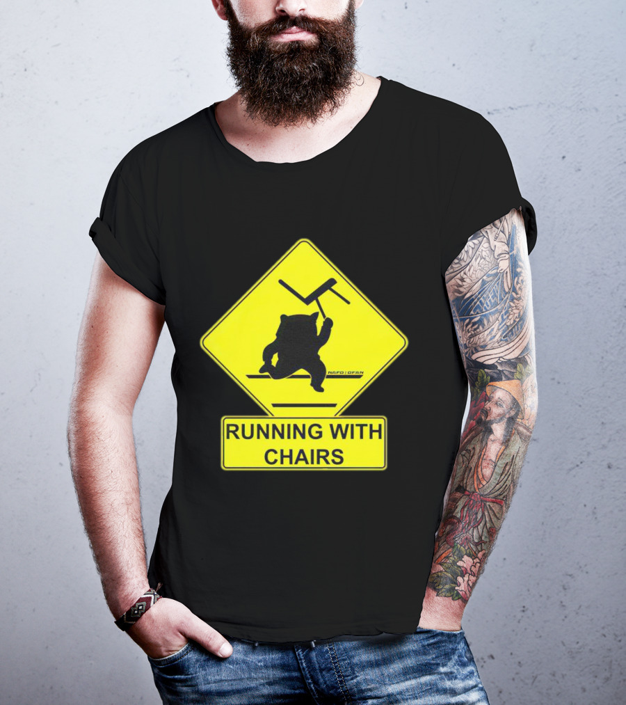 Nafo Fella Running With Chairs Caution Sign T-Shirt