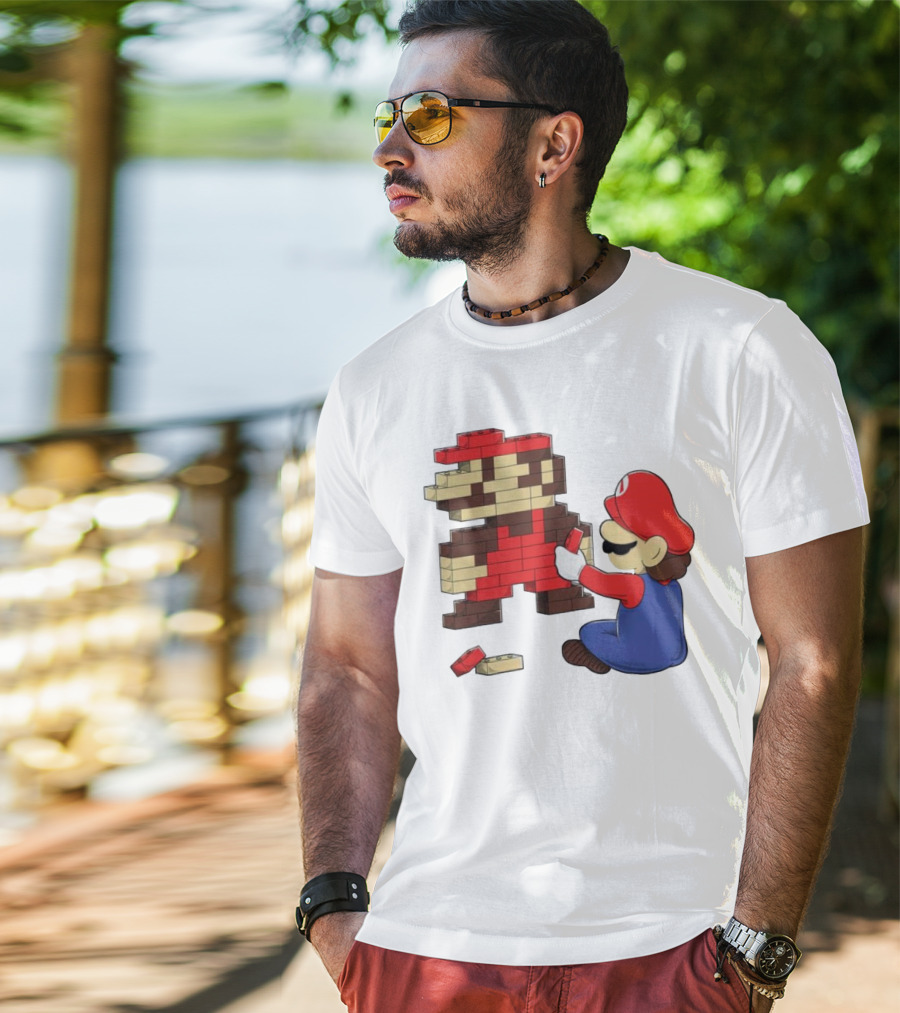 Super Mario Pixel Blocks Retro Builder T-Shirt