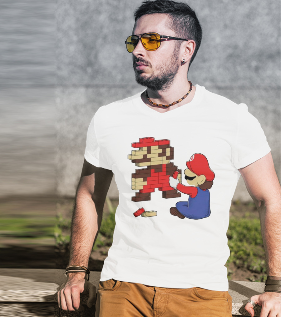 Super Mario Pixel Blocks Retro Builder T-Shirt