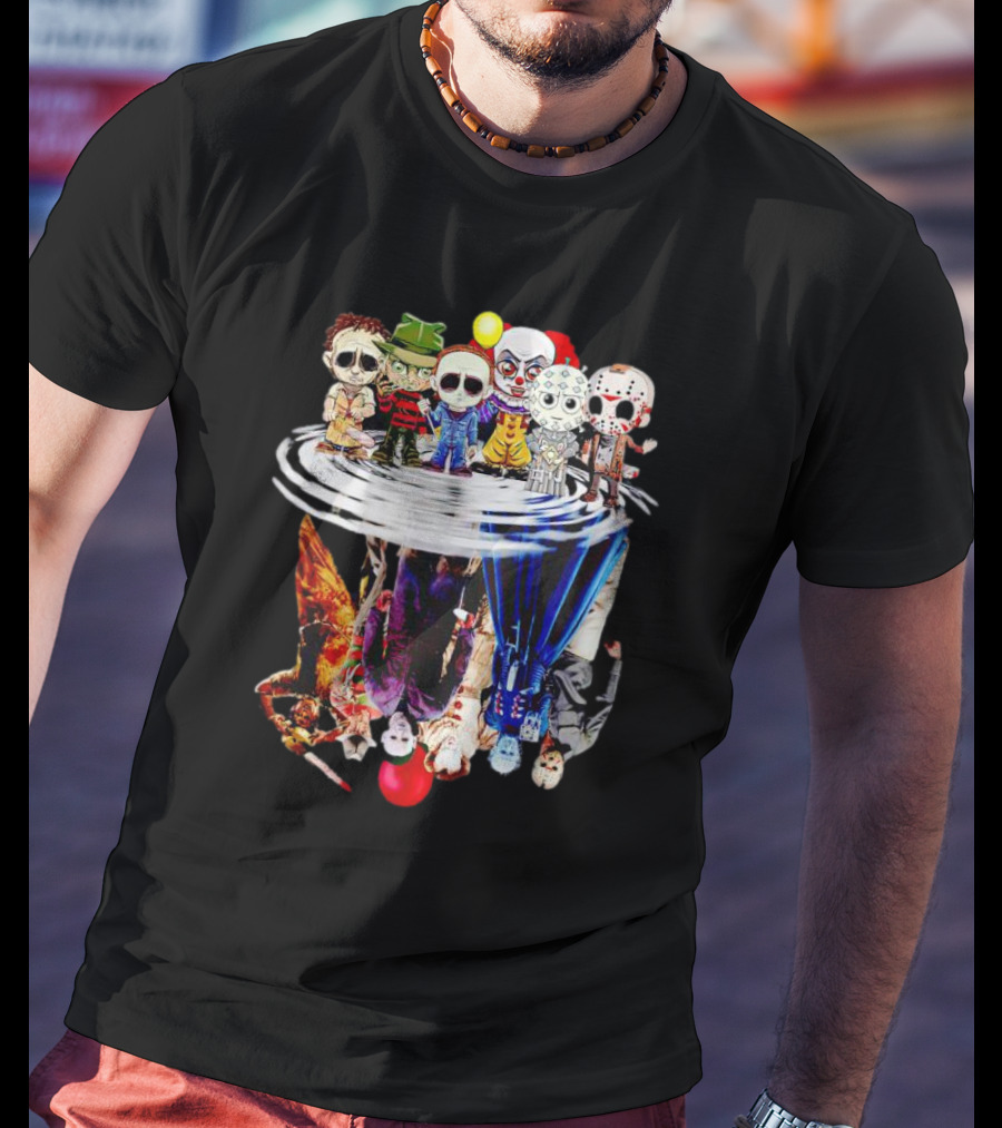 Horror Halloween Chibi Icons Reflecting In Water Mirror T-Shirt