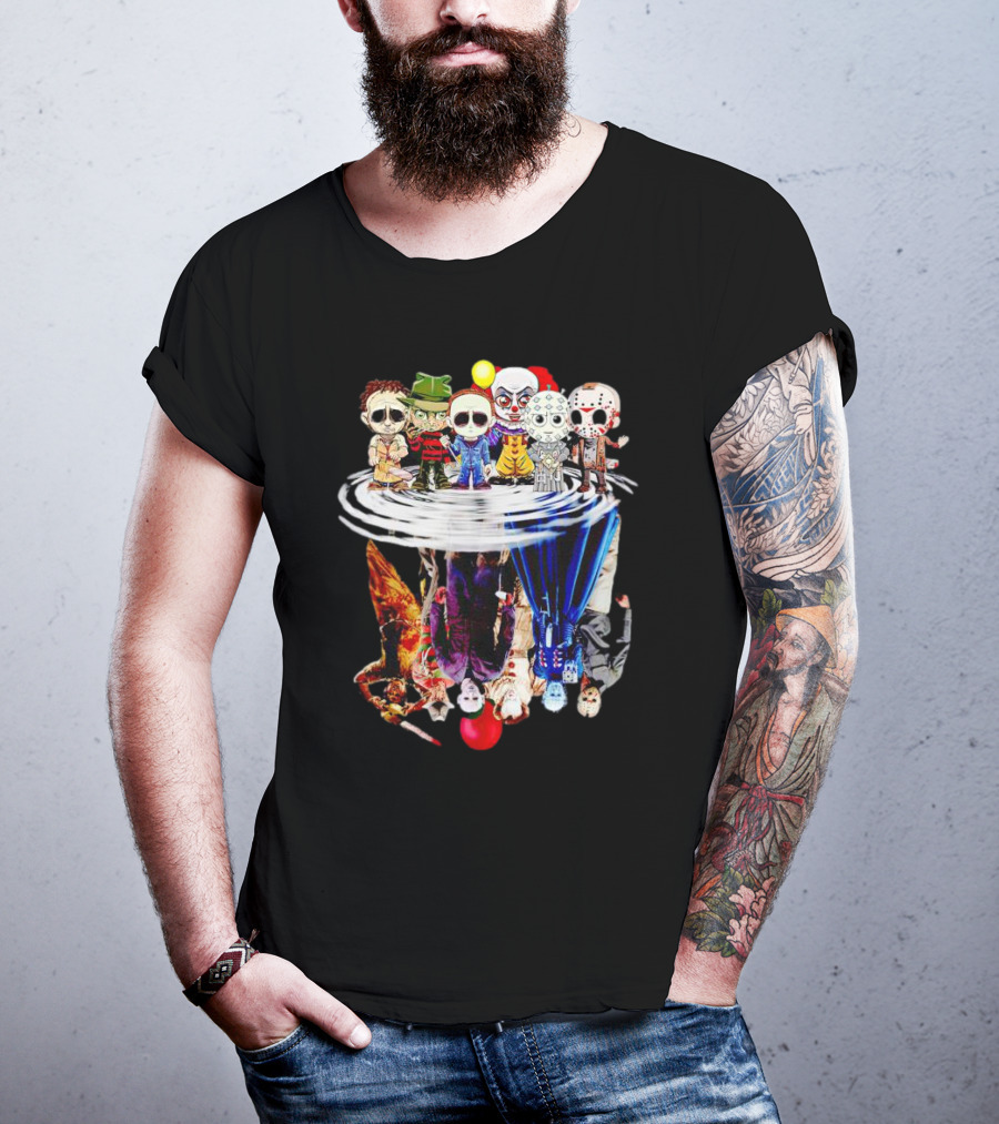 Horror Halloween Chibi Icons Reflecting In Water Mirror T-Shirt