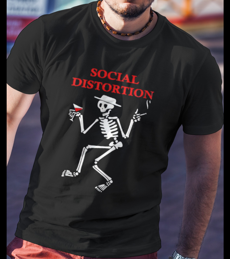 Social Distortion Skeleton With Wine Glass And Cigarette T-Shirt