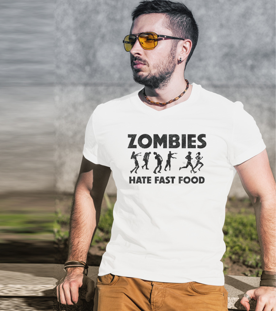 Zombies Hate Fast Food Jogging Survival Comedy T-Shirt