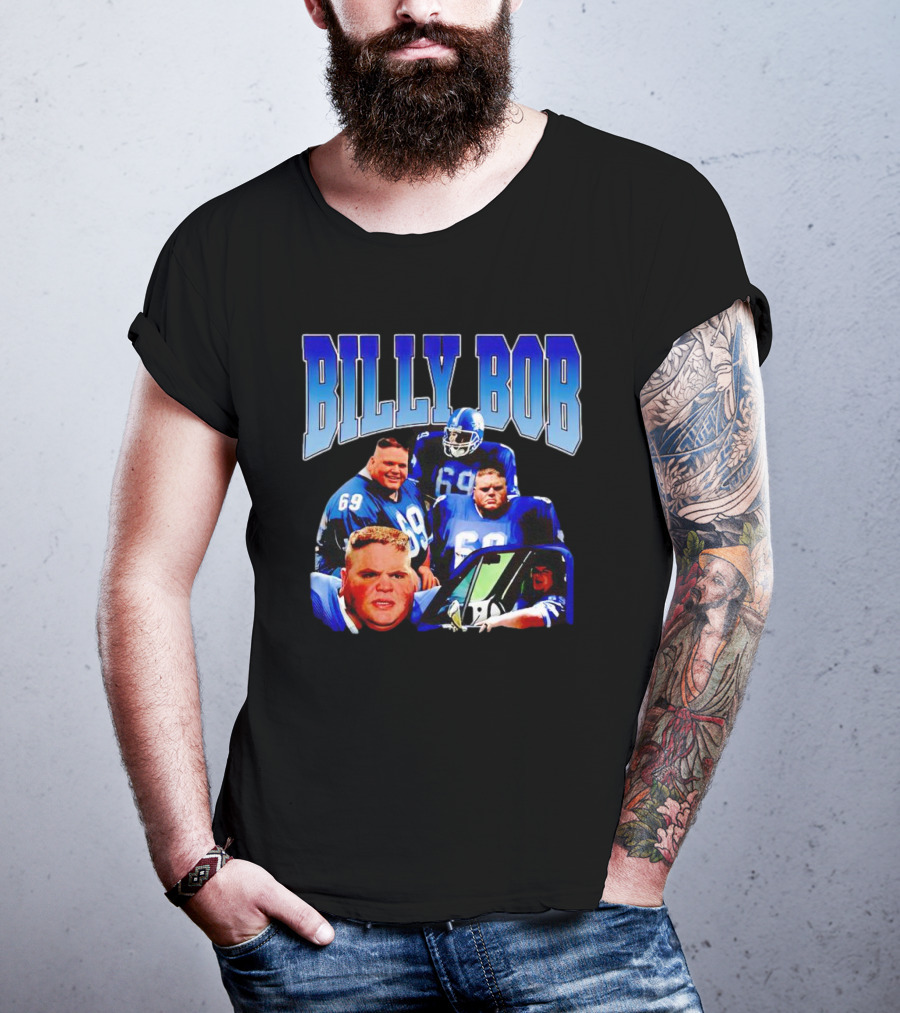 Billy Bob Blue Jerseys Number 69 Football Player Montage T-Shirt
