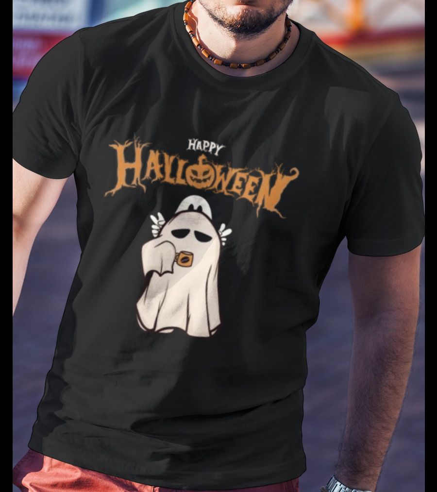 Happy Halloween Ghost Coffee Pumpkin T-Shirt