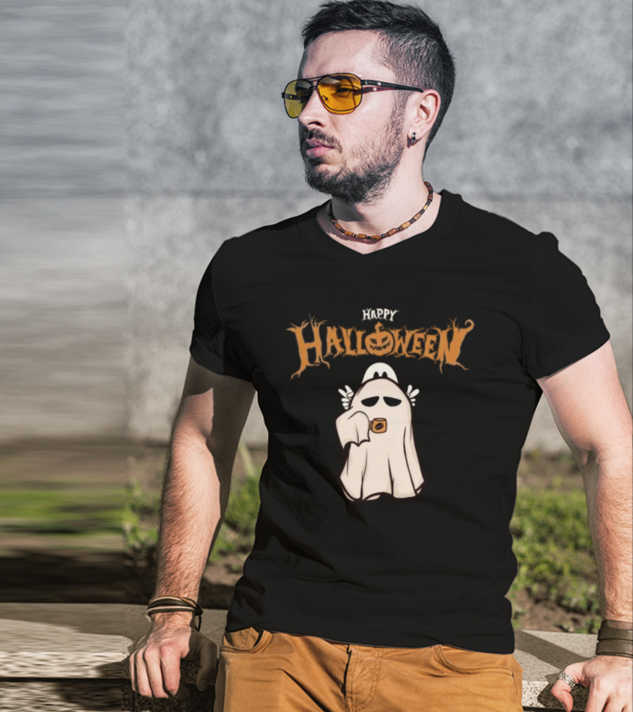 Happy Halloween Ghost Coffee Pumpkin T-Shirt