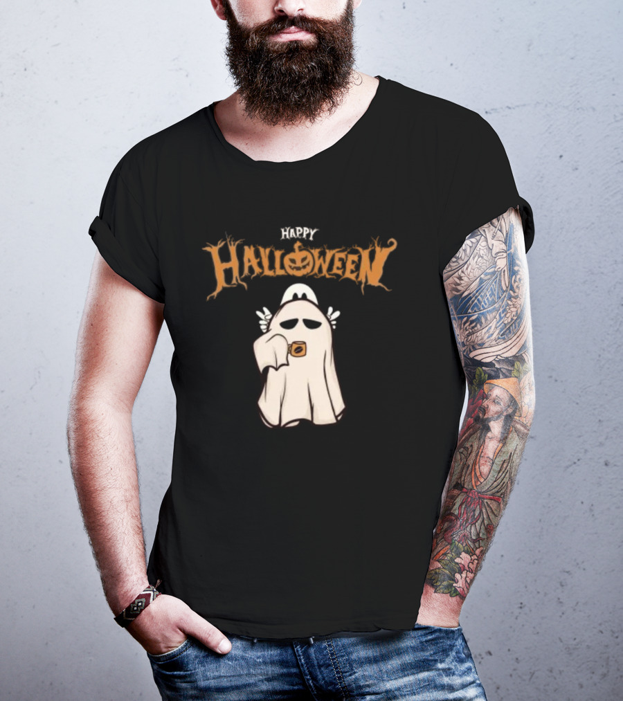 Happy Halloween Ghost Coffee Pumpkin T-Shirt